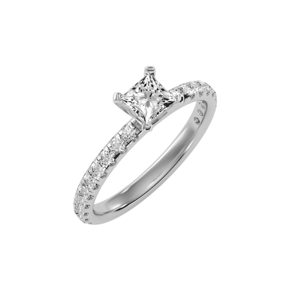 Princess Cut 4 Claws Pave-Set Diamond Engagement Ring