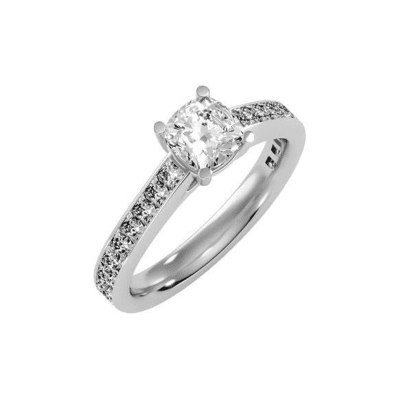 Cushion Cut Cathedral Channel-Set Diamond Engagement Ring
