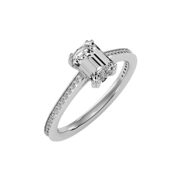 Emerald Cut Double Claws Hidden Cathedral Pinpointed Set Diamond Engagement Ring