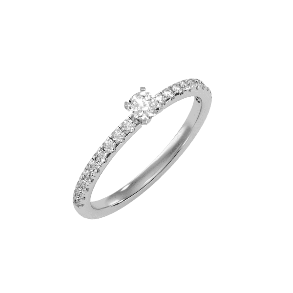 Round Cut Pave-Set Diamond Solitaire Engagement Ring