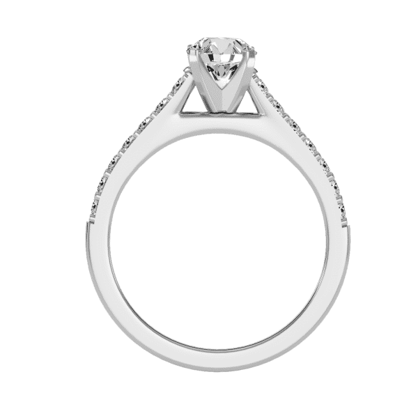 Round Cut Cathedral 4 Claws Pave-Set Solitaire Engagement Ring