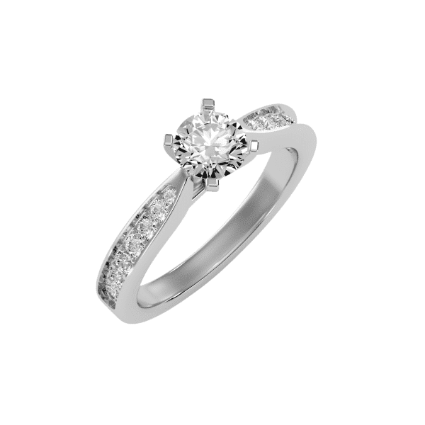 Round Cut Cathedral Tapered Pinpointed Channel-Set Diamond Solitaire Engagement Ring