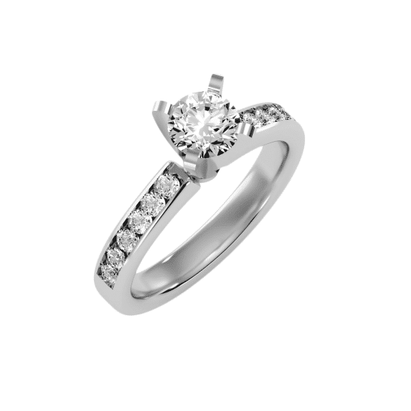 Round Cut Tall Claws Channel-Set Diamond Solitaire Engagement Ring