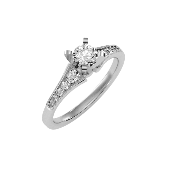 Round Cut Flare Milgrain Pinpointed-Set Solitaire Diamond Engagement Ring