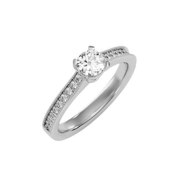Round Cut Milgrain Pinpointed-Set Solitaire Diamond Engagement Ring