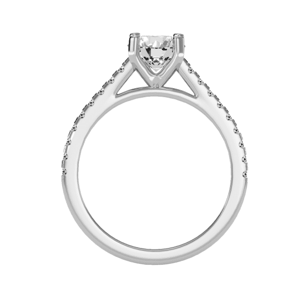 Round Cut High Shoulder Pave-Set Solitaire Diamond Engagement Ring