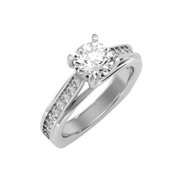 Round Cut Cross Claws Flat Base Channel-Set Solitaire Diamond Engagement Ring