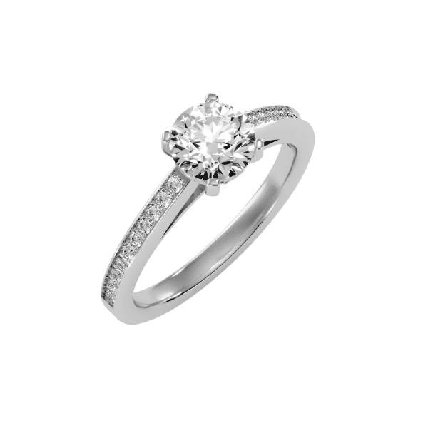Round Cut High Shoulder Hidden Pinpointed Solitaire Diamond Engagement Ring