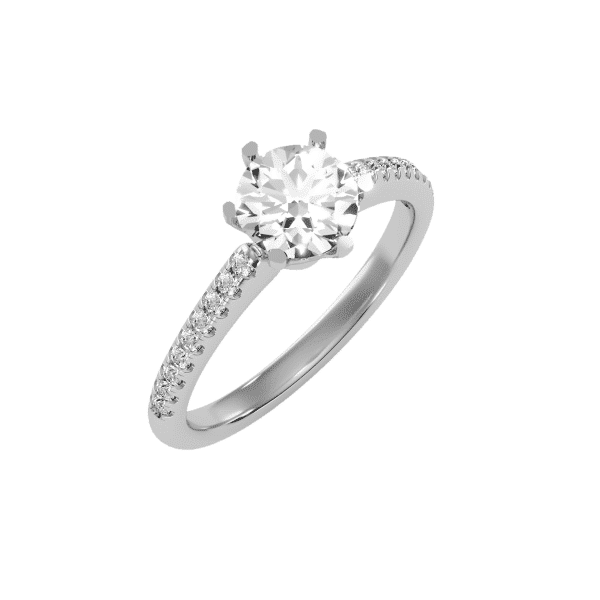Round Cut 6 Claws High Shoulder Pave-Set Solitaire Diamond Engagement Ring