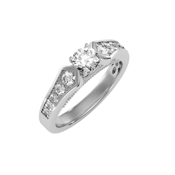 Round Cut Milgrain Bridge Flare Pinpoint-Set Diamond Engagement Ring