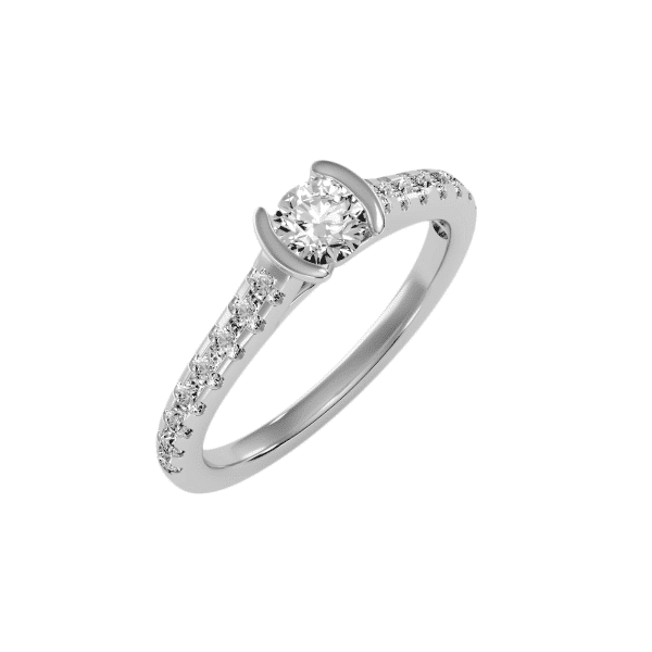 Round Cut Bar-Set Cathedral Pave-Set Solitaire Engagement Ring