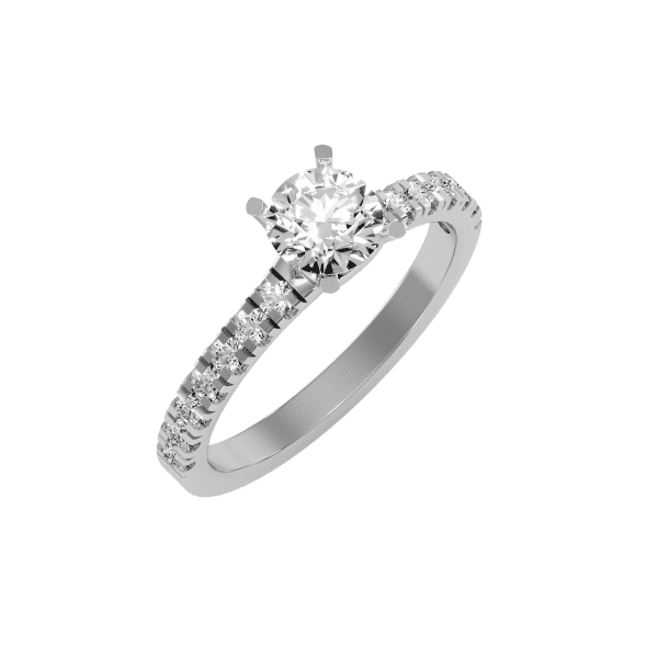 Round Cut Bridged Bezel Pave-Set Diamond Solitaire Engagement Ring