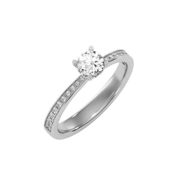 Round Cut Love Pinpoint-Set Tapered Diamond Solitaire Engagement Ring