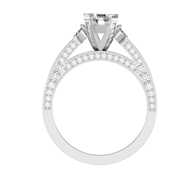 Round Cut All Side Tall Shoulder Pinpoint-Set Diamond Solitaire Engagement Ring