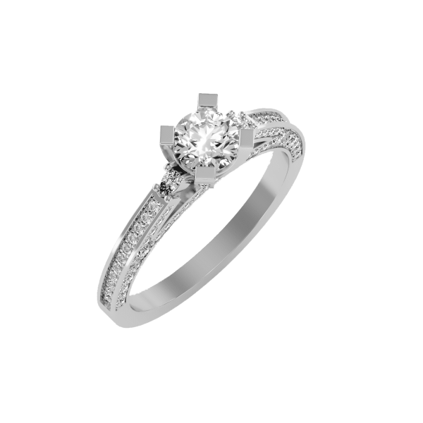Round Cut All Side Tall Shoulder Pinpoint-Set Diamond Solitaire Engagement Ring