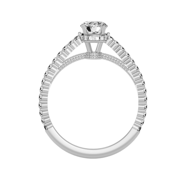 Round Cut Invisible Halo Milgrain Bridge Scallop-Set Diamond Solitaire Engagement Ring