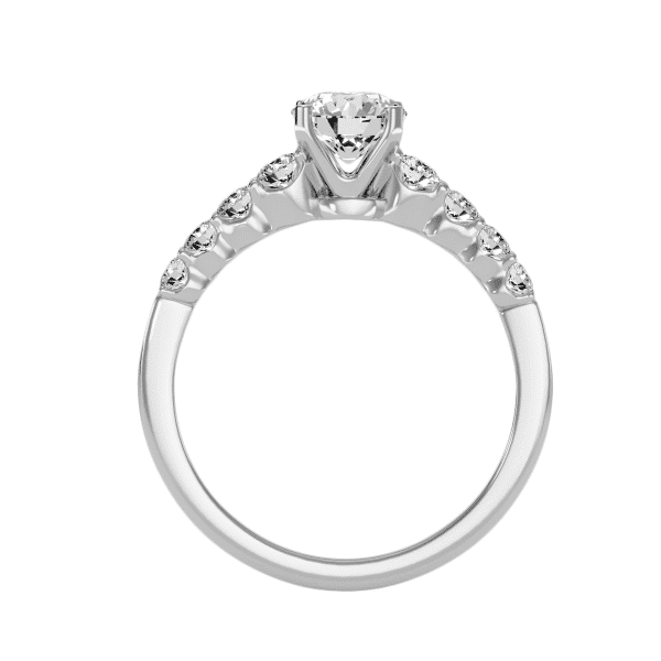 Round Cut 4 Claws Flare Bar-Set Side Diamond Solitaire Engagement Ring