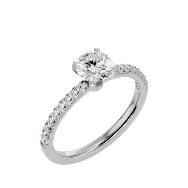Round Cut Classic 4 Claws Pave-Set Solitaire Diamond Engagement Ring