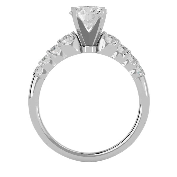 Round Cut 4 Claws Share-Claws Side Stone Diamond Engagement Ring