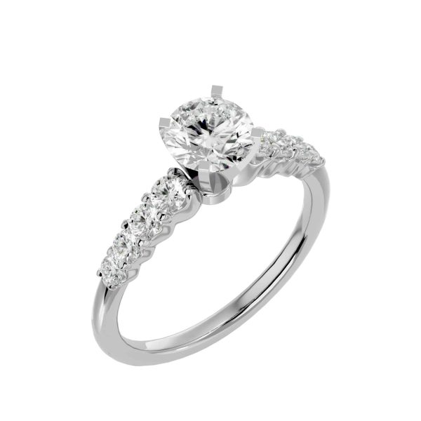 Round Cut 4 Claws Share-Claws Side Stone Diamond Engagement Ring