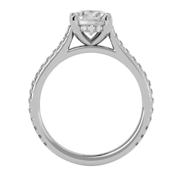 Round Cut Side Bezel Cathedral Pave-Set Petite Solitaire Diamond Engagement Ring