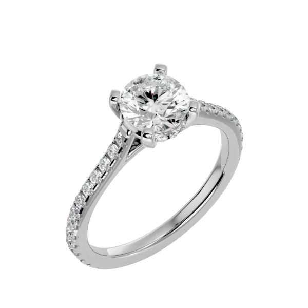 Round Cut Side Bezel Cathedral Pave-Set Petite Solitaire Diamond Engagement Ring