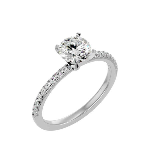 Round Cut V Claws Simple Petite Pave-Set Solitaire Diamond Engagement Ring
