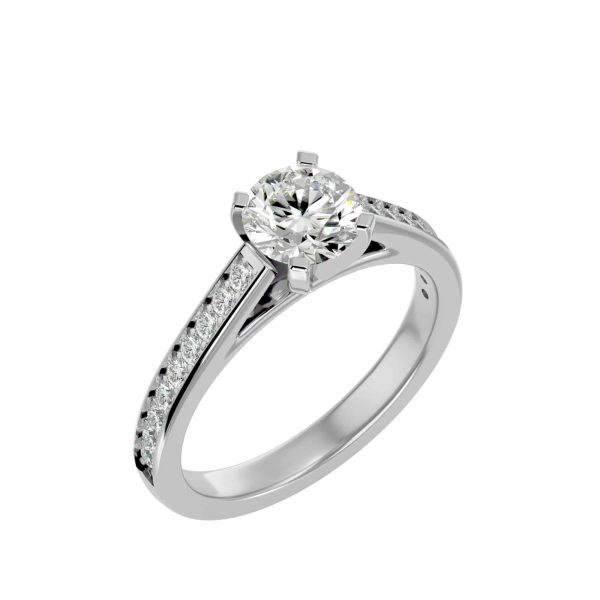 Round Cut 4 Claws Tall Shoulder Pinpoint-Set Solitaire Diamond Engagement Ring