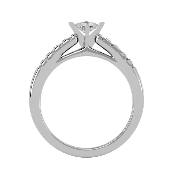 Round Cut 4 Claws Side Stones Pave-Set Solitaire Diamond Engagement Ring