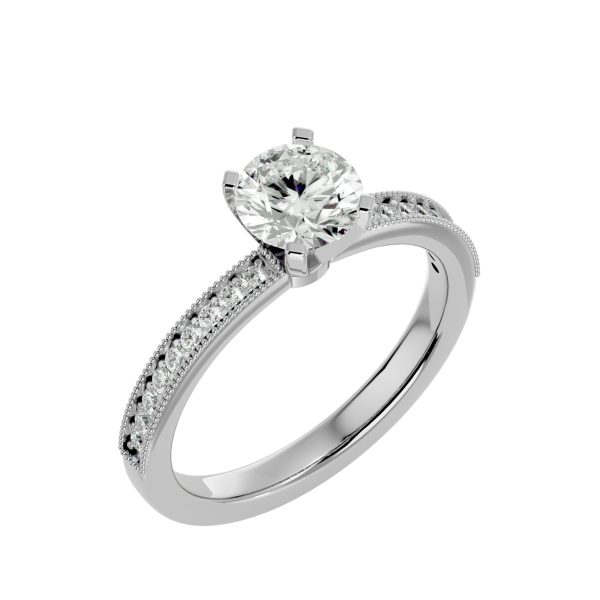 Round Cut Classic Milgrain 4 Claws Pinpoint-Set Solitaire Diamond Engagement Ring