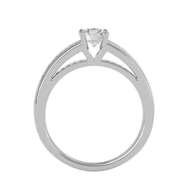 Round Cut 4 Claws Floating Tall Shoulder Channel-Set Solitaire Diamond Engagement Ring