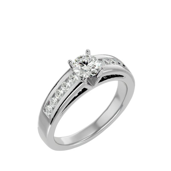 Round Cut 4 Claws Floating Tall Shoulder Channel-Set Solitaire Diamond Engagement Ring