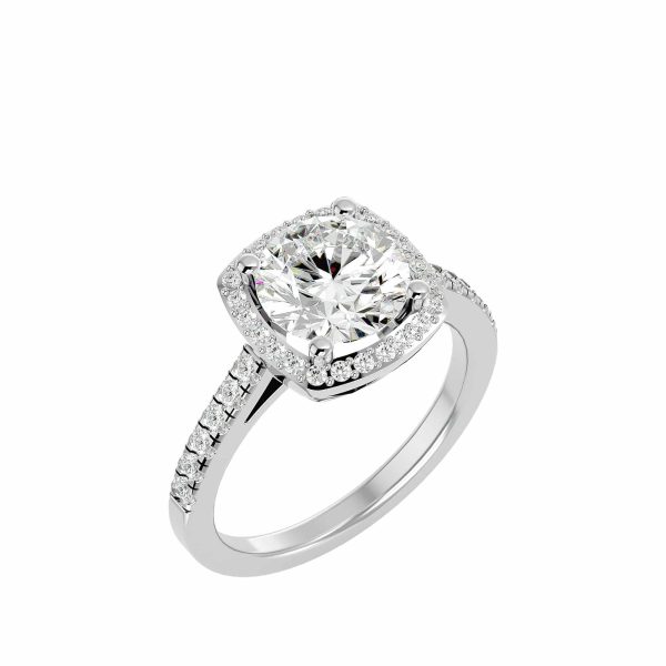 Round Cut Petite Pave-Set Diamond Square Halo Engagement Ring