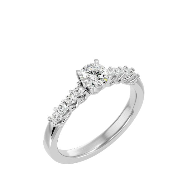Round Cut Cross Claws Scallop-Set Side Stone Diamond Engagement Ring
