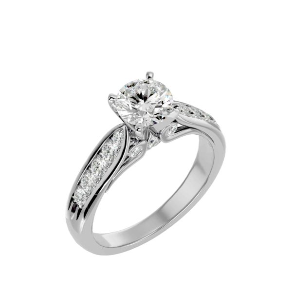 Josephine Round Cut Cathedral Hidden Tapered Solitaire Diamond Engagement Ring