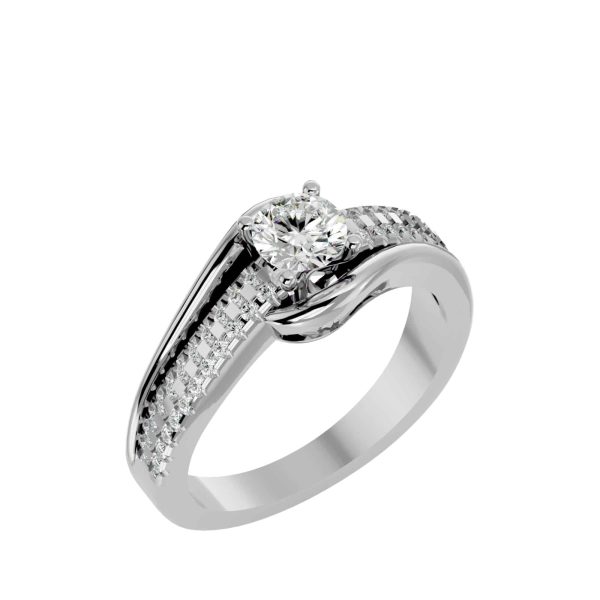 Lucy Round Cut MicroPave 4 Claws Twisted Solitaire Diamond Engagement Ring