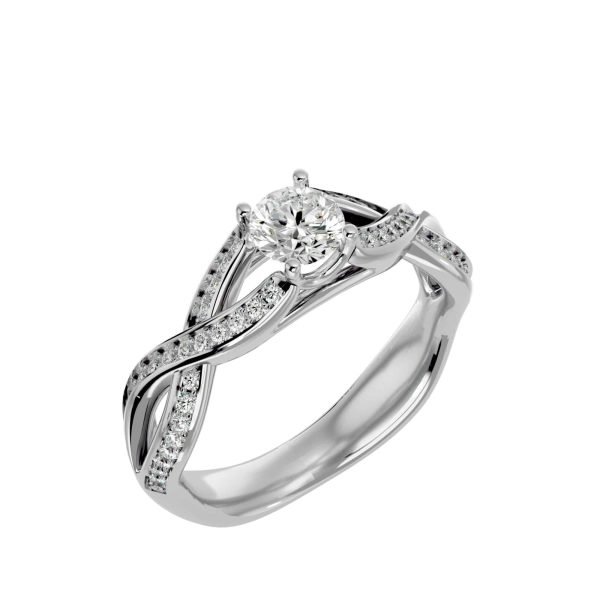 Round Cut Floating Twisted MicroPave-Set Solitaire Diamond Engagement Ring