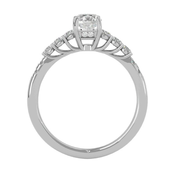 Round Cut Shared Claw Side Stone Pave-Set Solitaire Diamond Engagement Ring