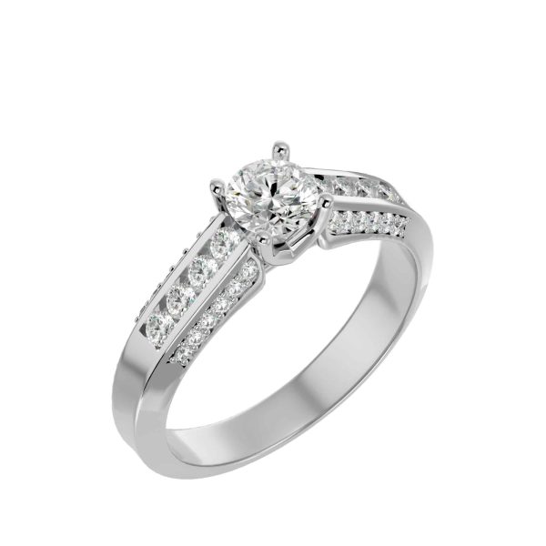 Round Cut 4 Claws Beveled Edge Channel-Set Solitaire Diamond Engagement Ring