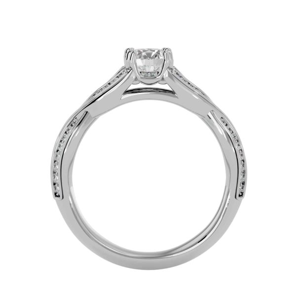 Round Cut Ribbon Twist Pinpoint-Set Diamond Solitaire Engagement Ring
