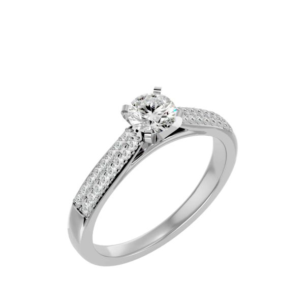 Round Cut 4 Claws Cathedral Double MicroPave-Set Diamond Solitaire Engagement Ring