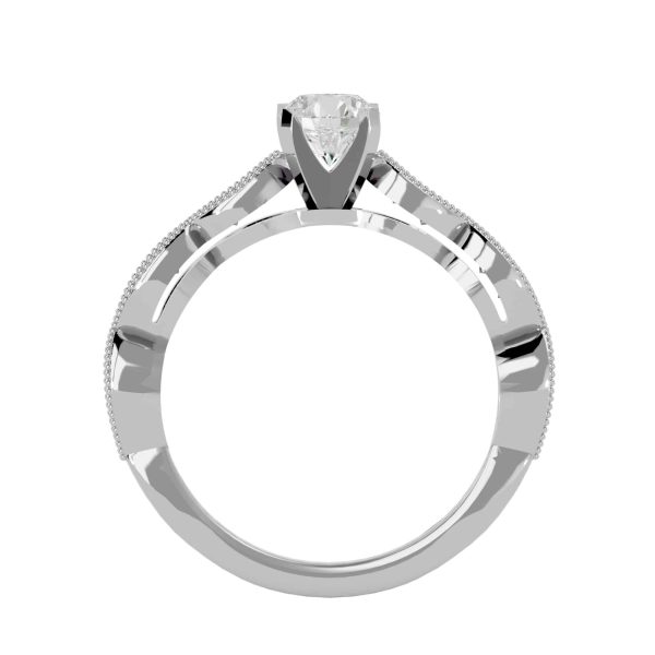 Round Cut Milgrain Marquise Pinpoint-Set Diamond Solitaire Engagement Ring
