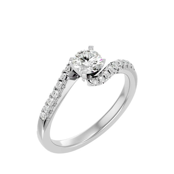 Round Cut 1/3 Way Twisted Petite Pave-Set Solitaire Diamond Engagement Ring