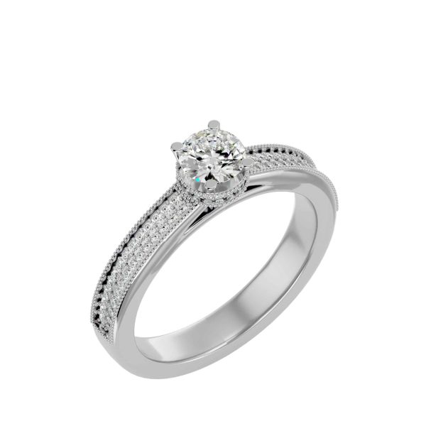 Lucy Round Cut Invisible Milgrain Halo Double MicroPave-Set Diamond Solitaire Engagement Ring