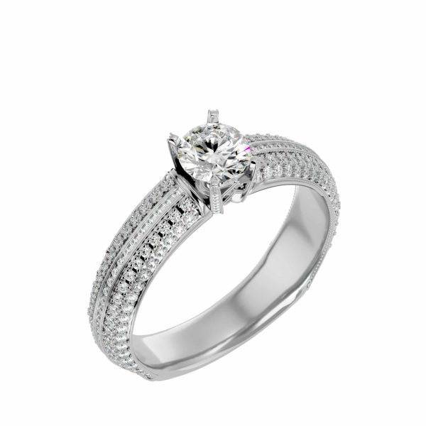 Lucy Round Cut Rail Clustered MicroPave-Set Diamond Solitaire Engagement Ring