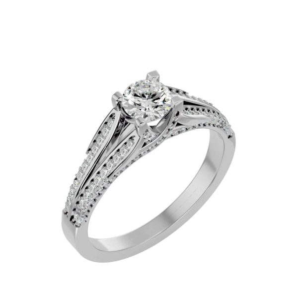 Round Cut Cathedral Twisted Double Pinpoint-Set Diamond Solitaire Engagement Ring