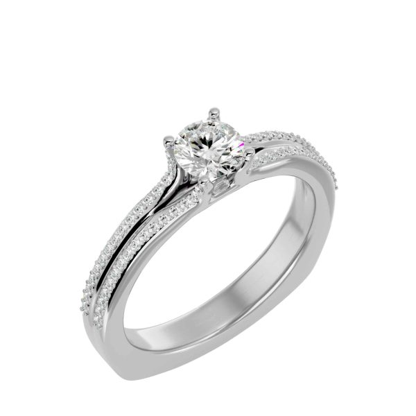 Round Cut 4 Claws Floating Split Band MicroPave-Set Diamond Solitaire Engagement Ring