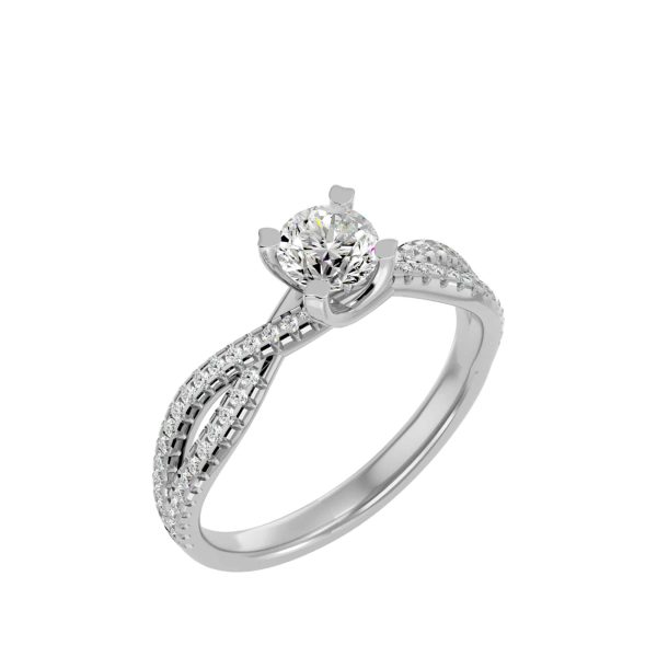 Round Cut Floating Crossed Petite Pave-Set Diamond Solitaire Engagement Ring
