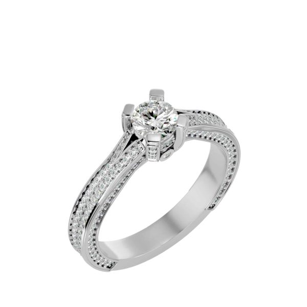 Lucy Round Cut Split Shank Hidden All Side MicroPave-Set Diamond Solitaire Engagement Ring