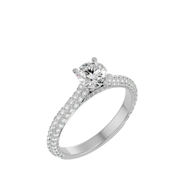 Round Cut Tulips Pinpoint-Set Diamond Solitaire Engagement Ring